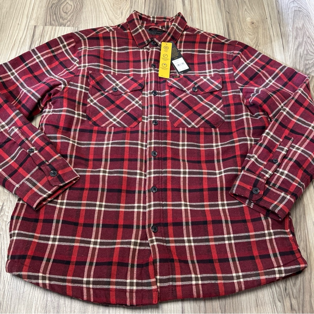LEE SHERPA LINED SHACKET SHIRT JACKET RED PLAID BUTTON CHORE MENS Large NWT $70